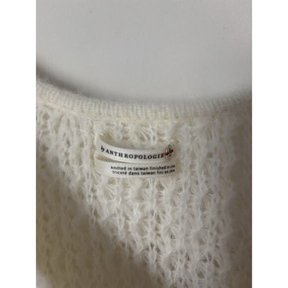 Anthropologie Sweater Large Womens Knit Cream Ruffle Open Knit - Picture 6 of 13